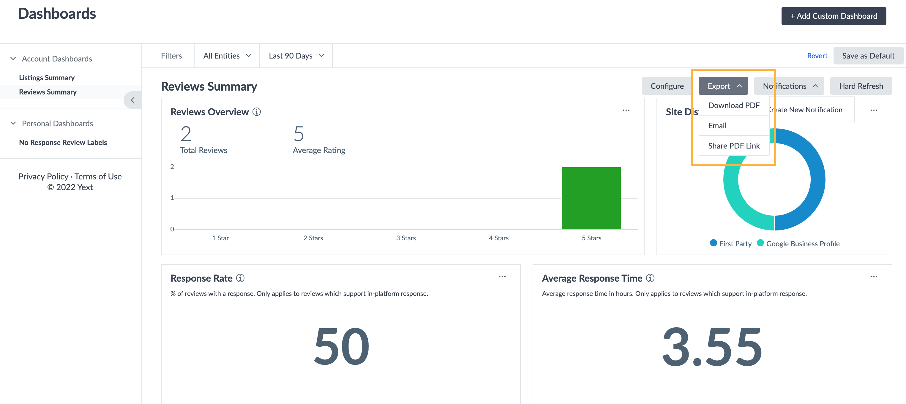 Reviews summary export options