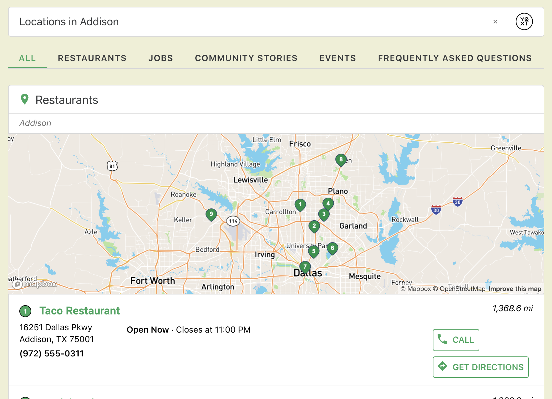 Map on Universal Search with result cards below
