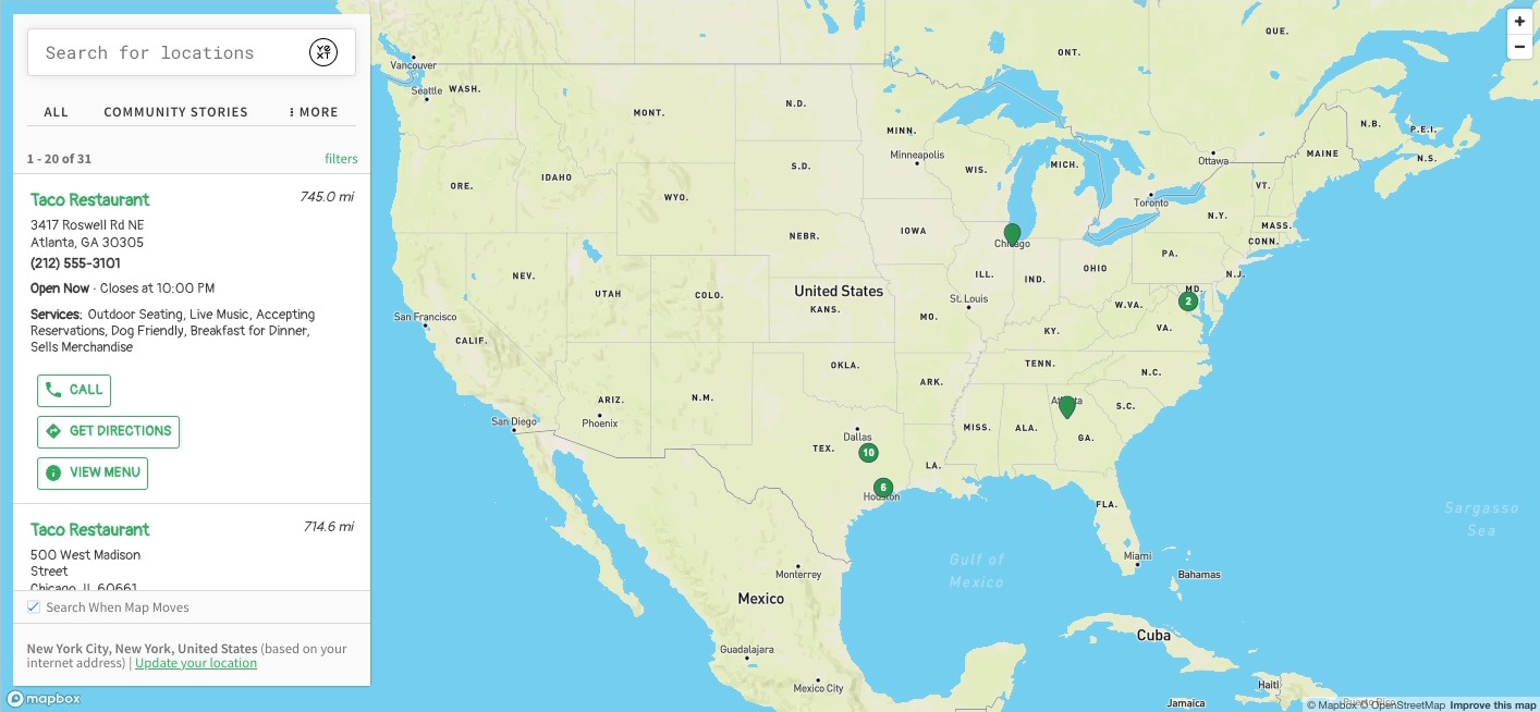 Full-page map on Vertical Search