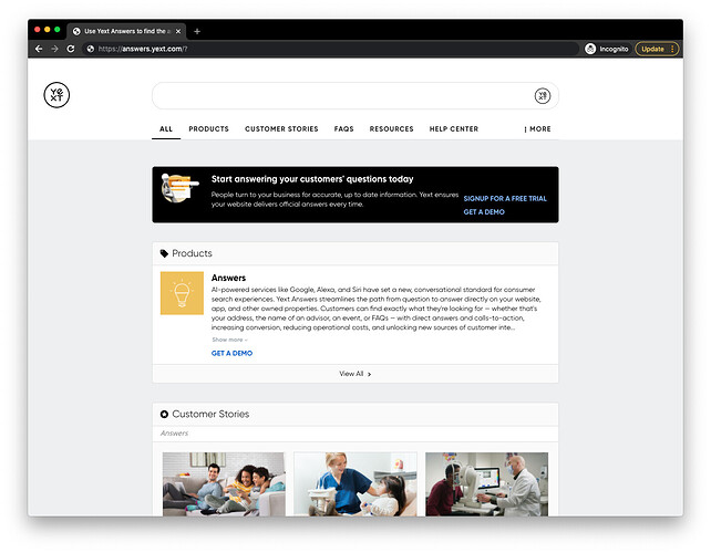 results page with pinned result for no query