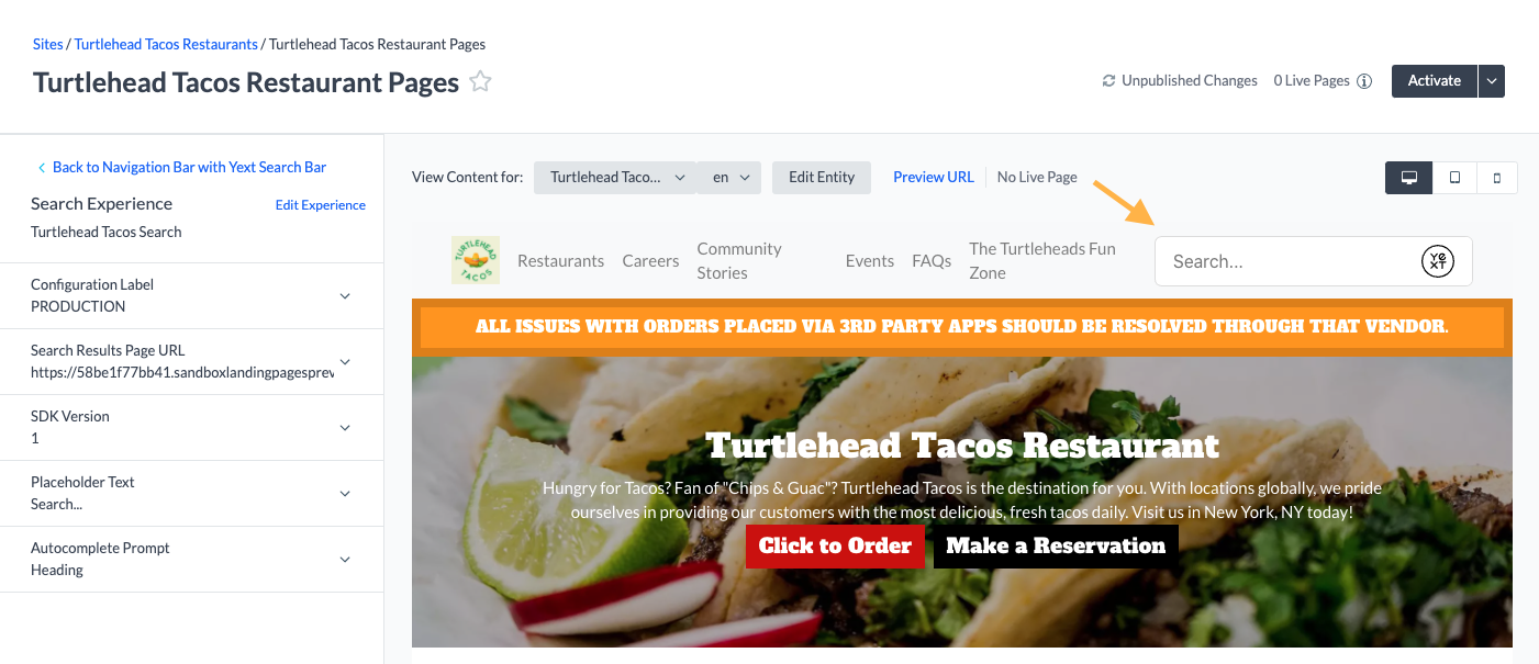 Search Bar with Navigation module in Page Builder