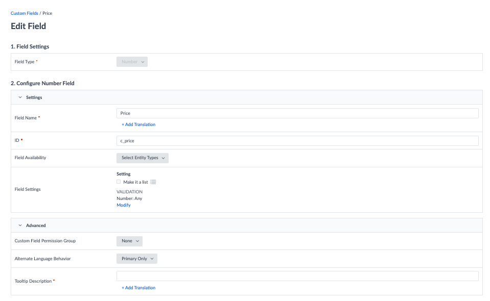 price custom field
